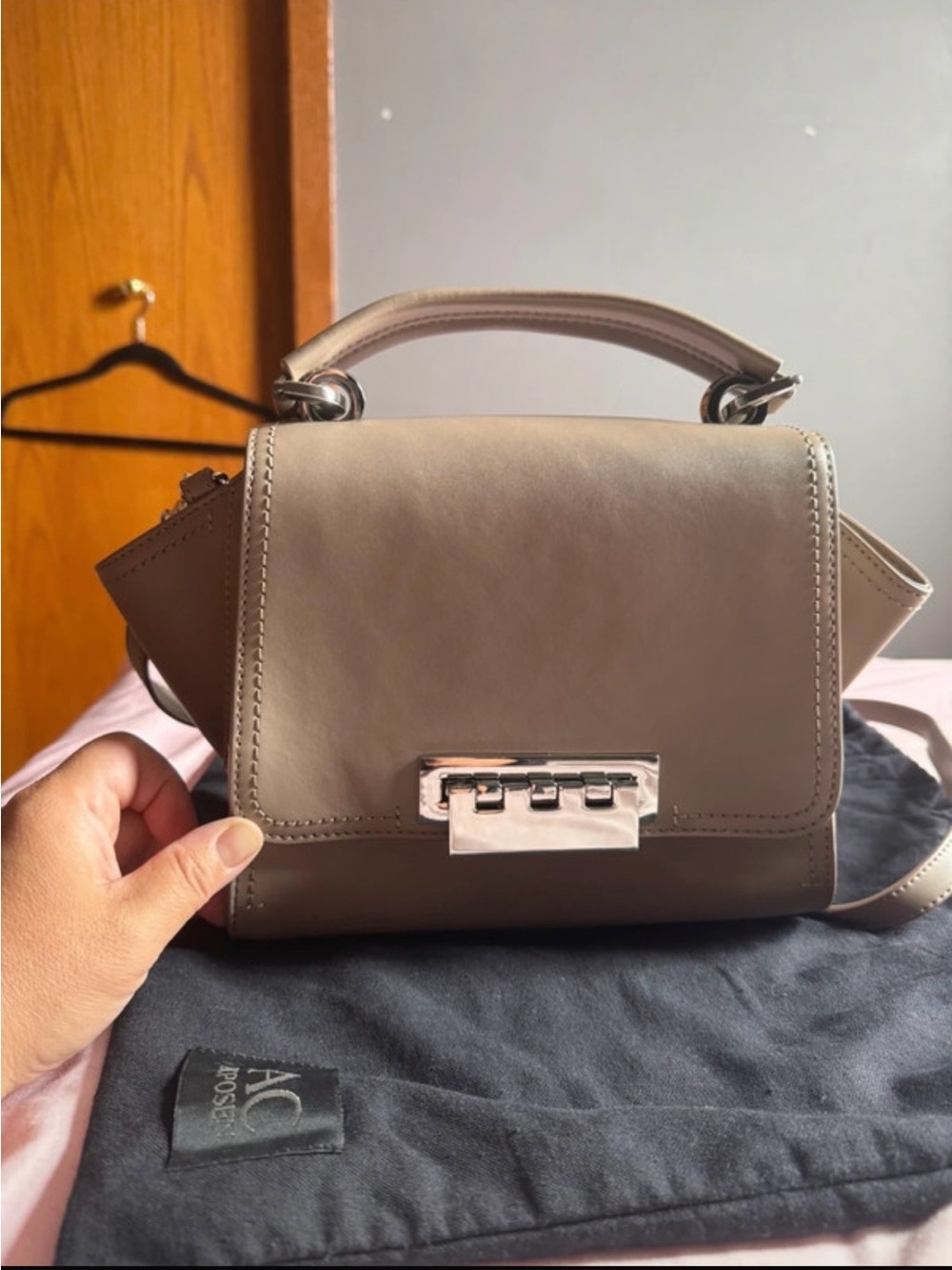 ZAC Zac Posen Taupe Leather Mini Satchel with Silver Hardware